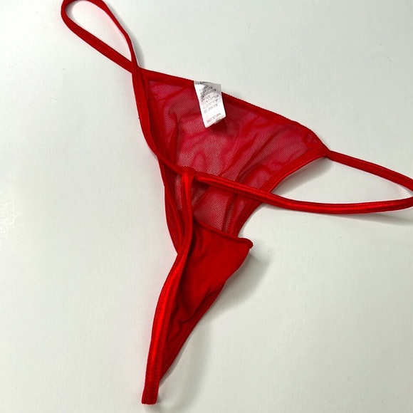 Vintage Y2K‎ Thong | Red Silky Satin Stretch G-String w/ Mesh Front Women’s Sz M - Picture 11 of 15